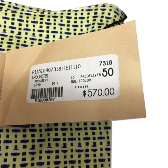 PIAZZA Sempione Brigitte Pants Trousers Cropped Capri Yellow Navy Multi Print - Picture 8 of 13